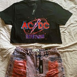 Acdc shirt and jean shorts